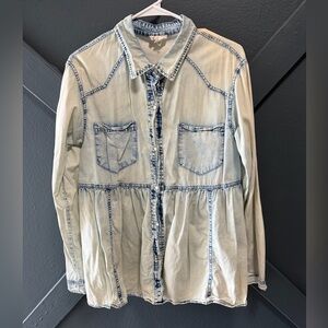 BiBi Bleached Pearl Snap Denim Shirt